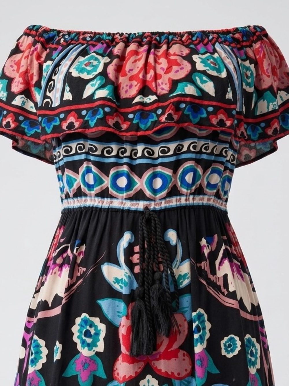 Flying Tomato Bohemian Floral Print Off-the-Shoulder Peacock Maxi Dress Size M - Picture 5 of 7
